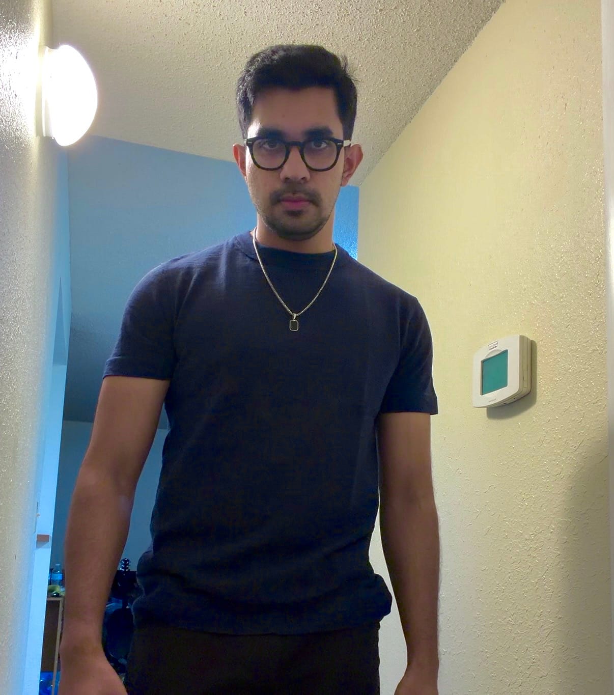Customer photo review of 10.5 oz Cotton Tubular Gusset T-Shirt - Indigo