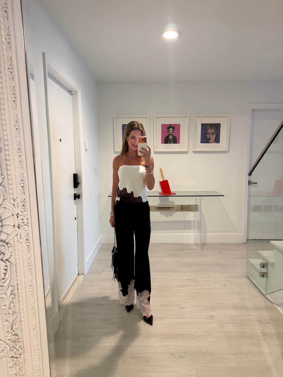 Customer photo review of Lace-Trim Satin Strapless Top