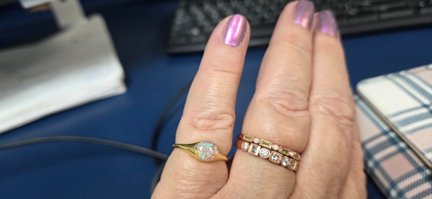 Customer photo review of Golden Oval Ring with Cremation Ashes