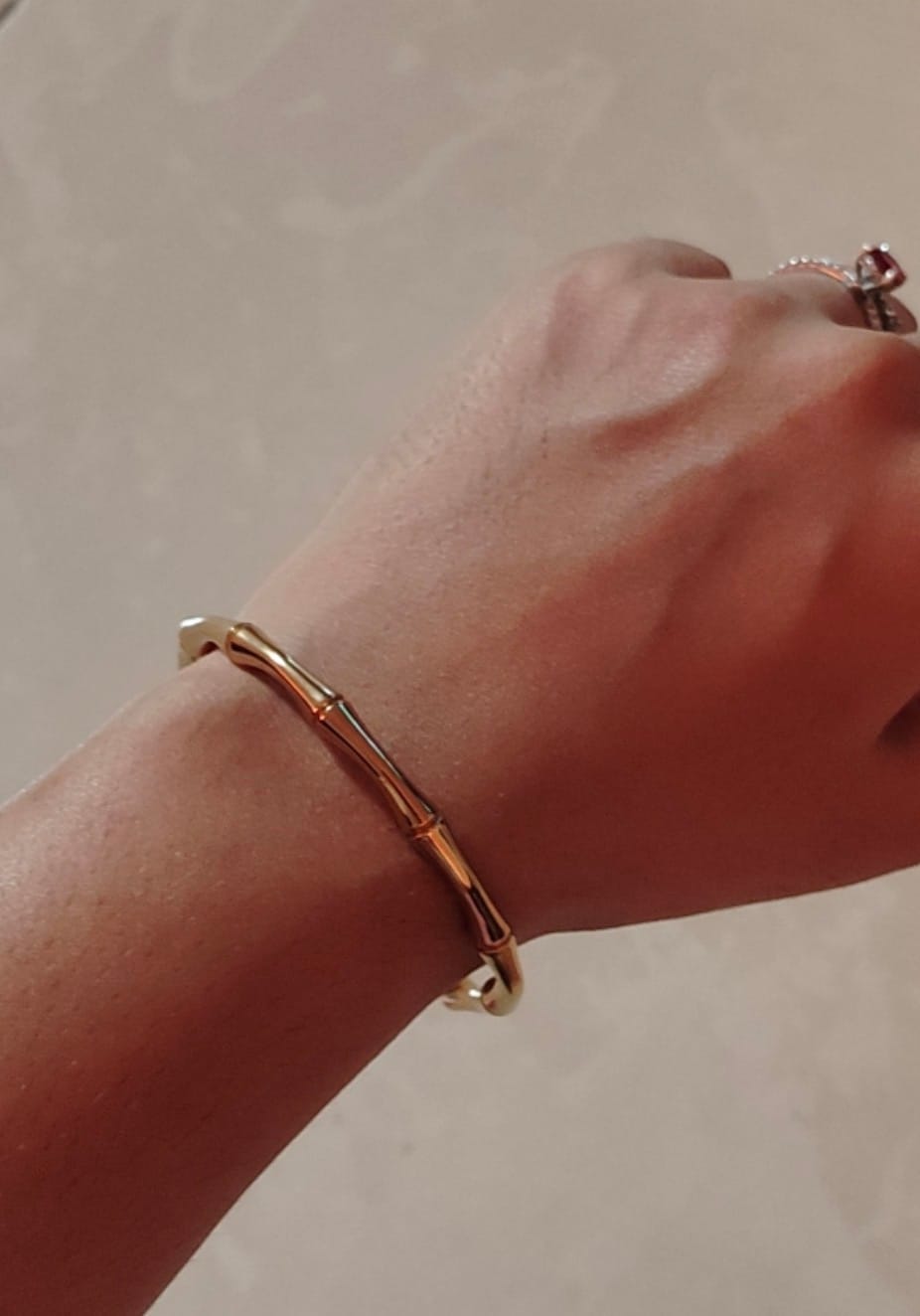 Customer photo review of 18K Gold Plated Bamboo Node Cuff Bangle for You