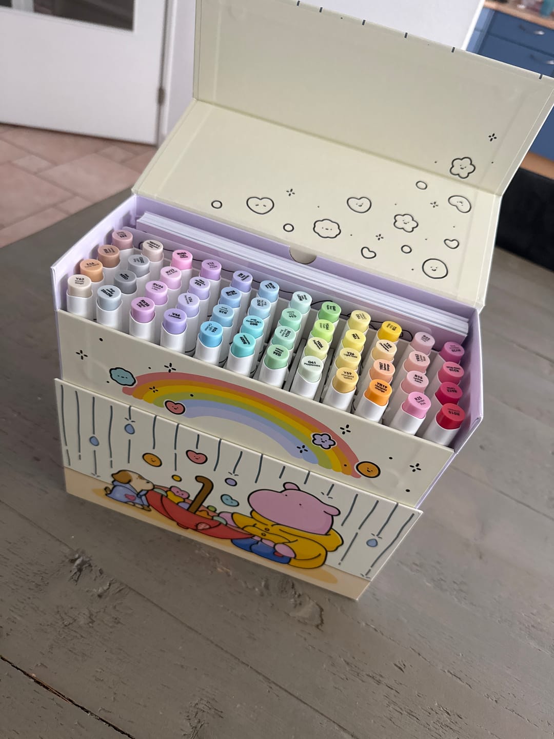 Customer photo review of Ohuhu x Coco Wyo Cozy Mood Coloring Kit, Honolulu B 48 Colors Alcohol Markers with Brush & Fine Dual Tips, Coloring Book with Mood Tracker Pages