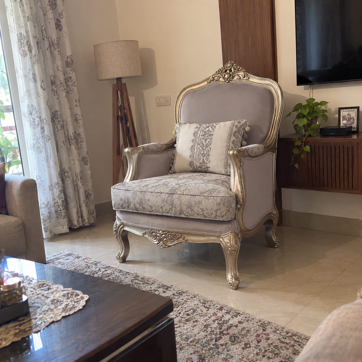Customer photo review of Ouch Cart Upholstered Camel Back Accent Chair for Living Room
