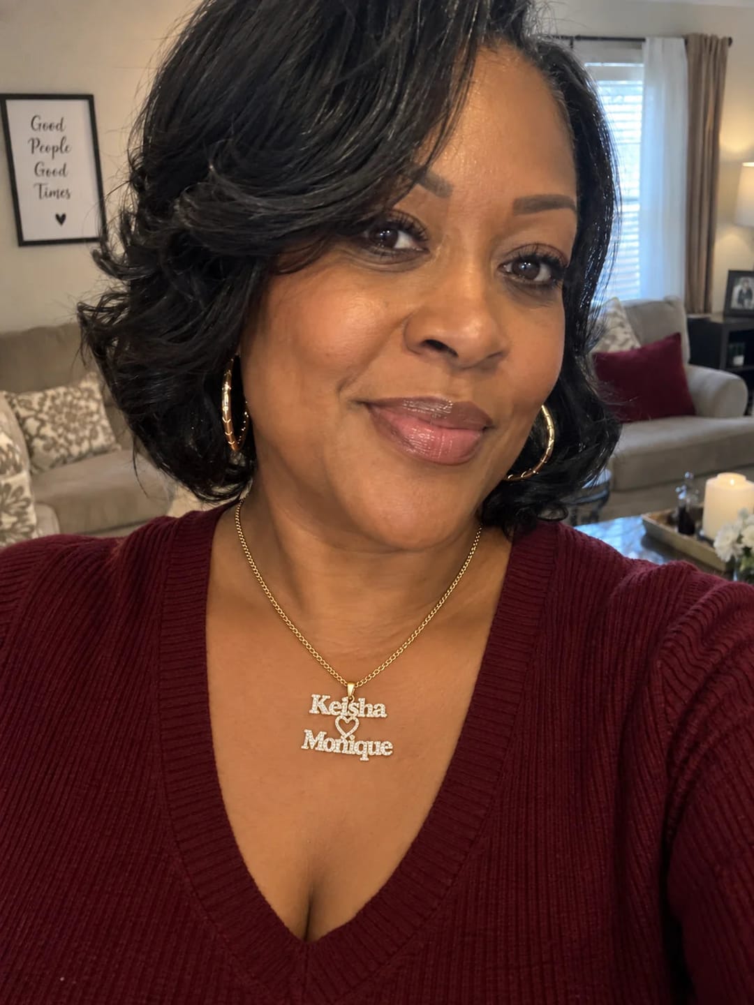 Customer photo review of Personalized Iced Two Name Heart Necklace