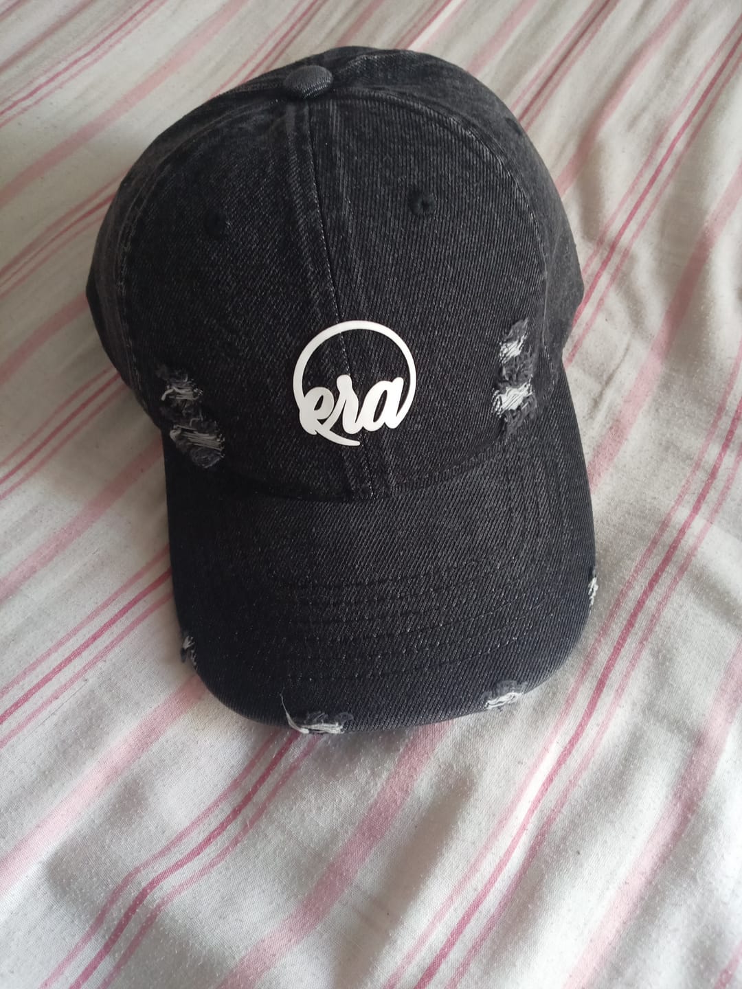 Customer photo review of Era Distressed Black Denim Cap