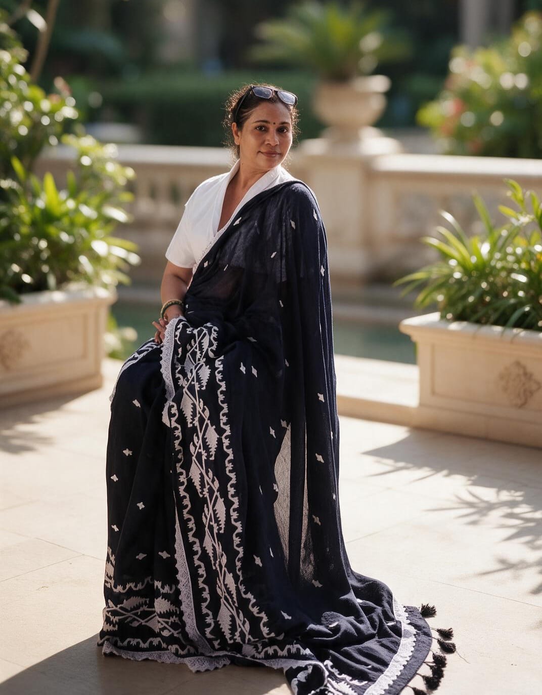 Customer photo review of Black Jamdani Motifs Mulmul Cotton Saree