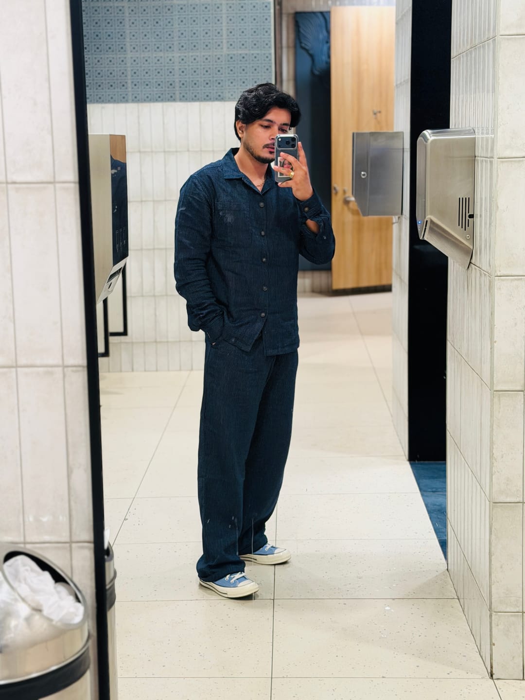 Customer photo review of Navy Double Cloth Stripe Co-Ord Set 100% Cotton