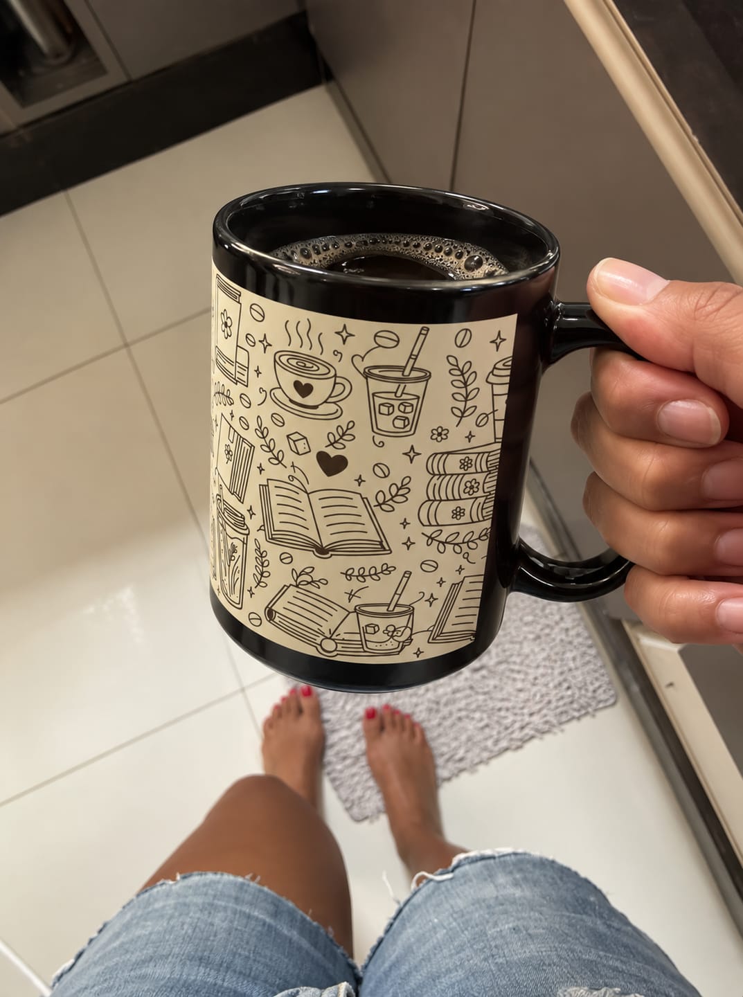 Customer photo review of Busy life. Soft moments. Black Mug