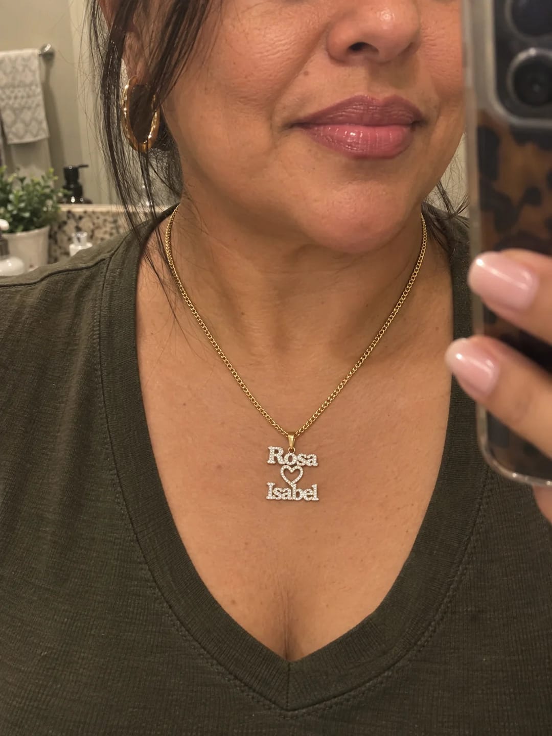Customer photo review of Personalized Iced Two Name Heart Necklace