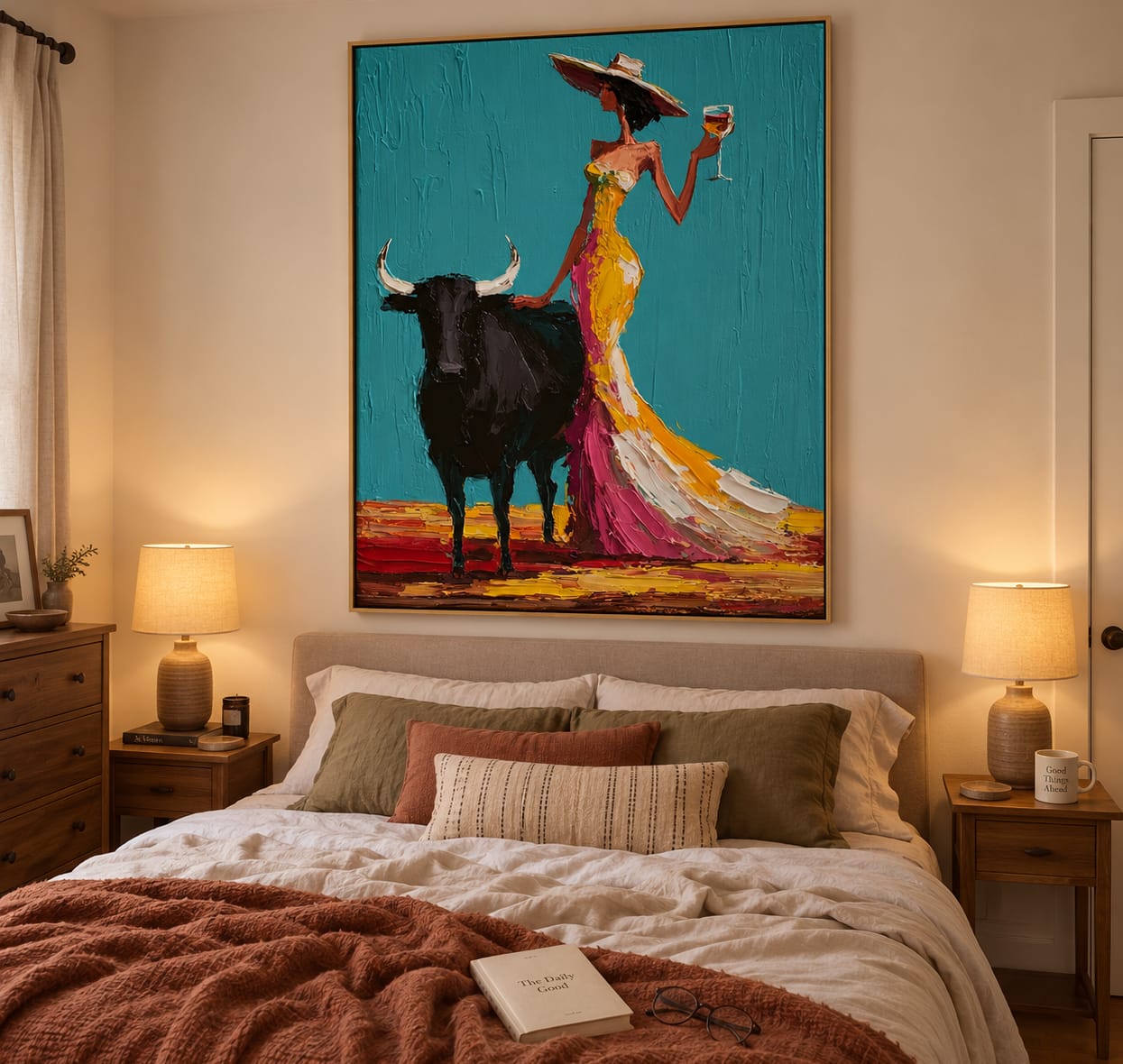 Customer photo review of Teal Toast-Cowgirl Bull Oil Painting