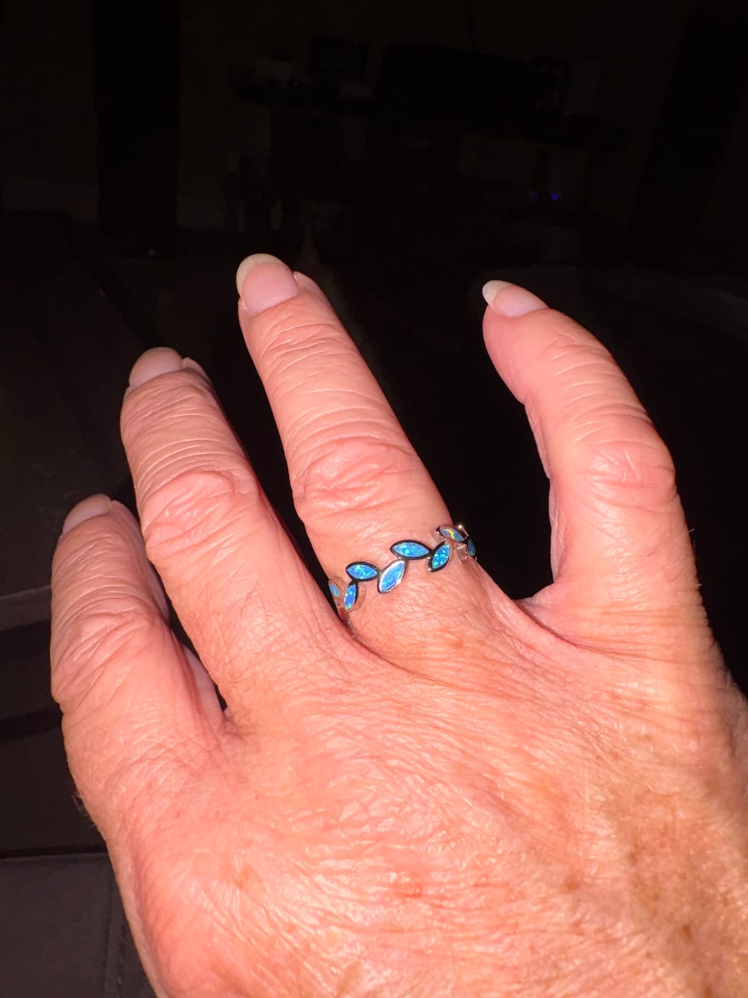 Customer photo review of Hawaiian Maile Leaf Inlay Opal Stone Band Ring - 925 Sterling Silver