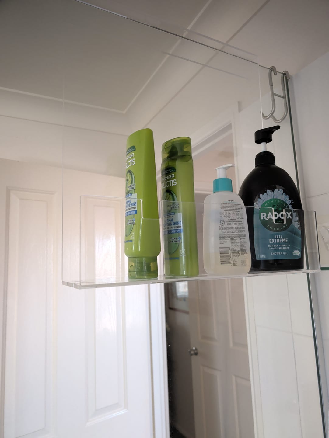 Customer photo review of Clear Acrylic Shower Shelf