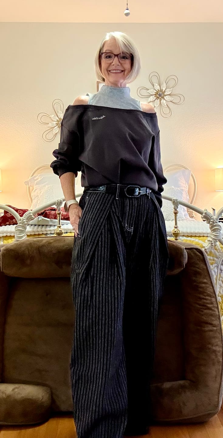 Customer photo review of Aelfric Eden Pinstripe Baggy Barrel Jeans