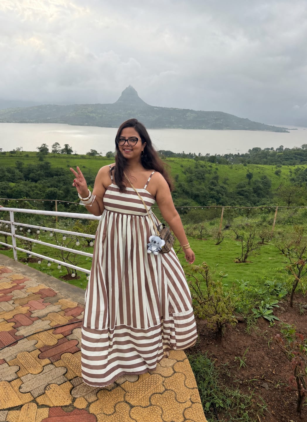 Customer photo review of Tokyo Mocha Stripe Dress