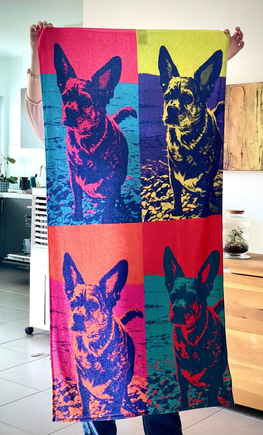 Customer photo review of Carrés de couleur - Serviette de plage personnalisée