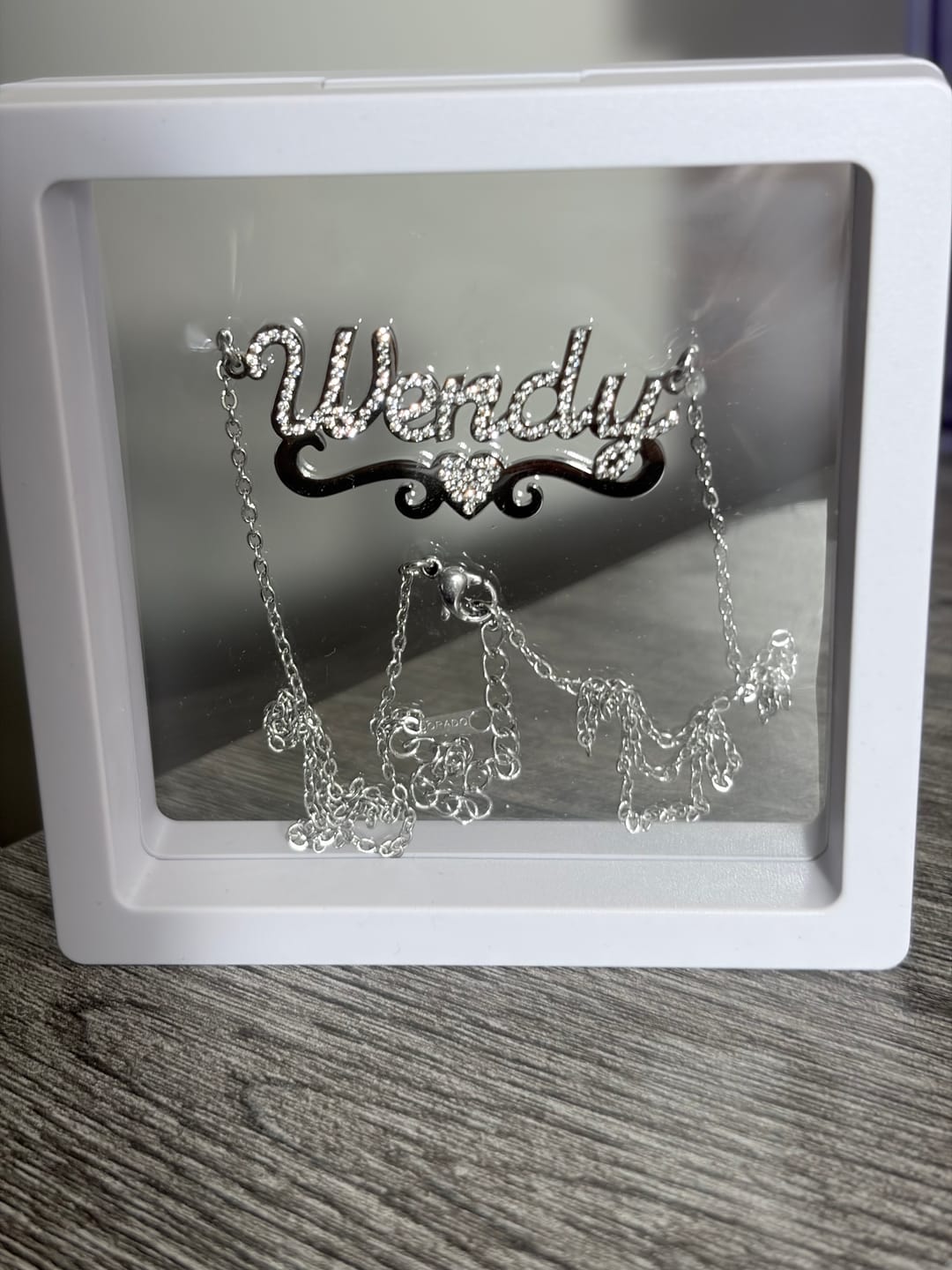 Customer photo review of Iced Heart Name Necklace