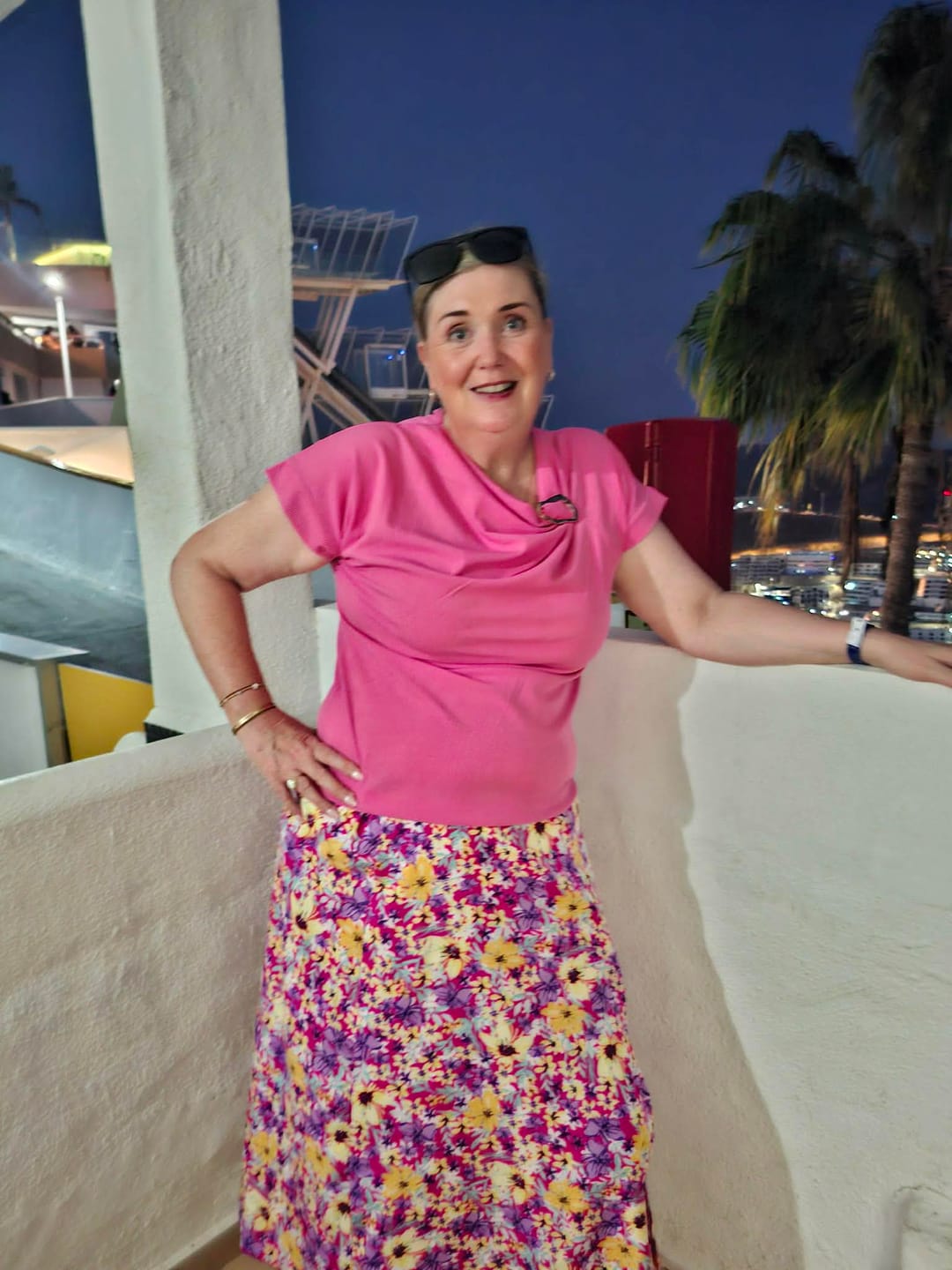 Customer photo review of Hartley Pink Asymmetrical Neckline Top