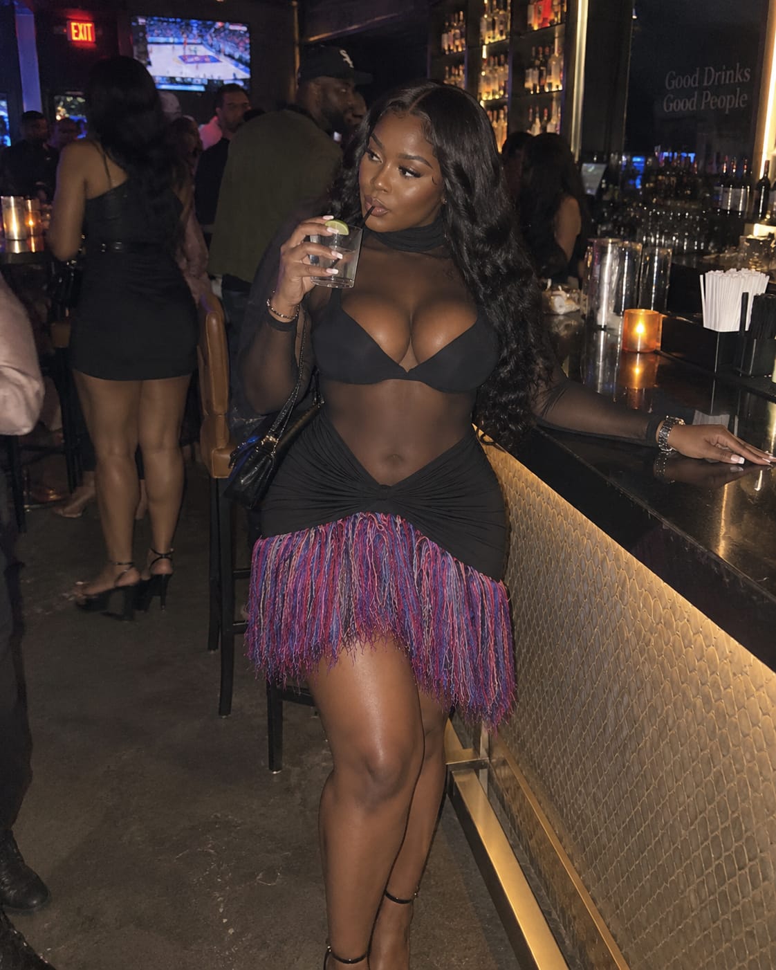 Customer photo review of Midnight Fringe Mini Dress