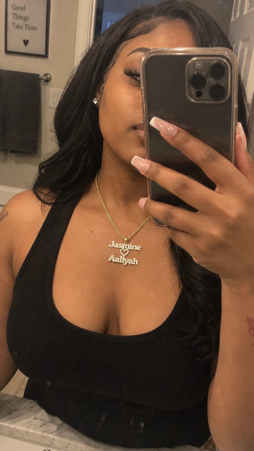 Customer photo review of Personalized Iced Two Name Heart Necklace