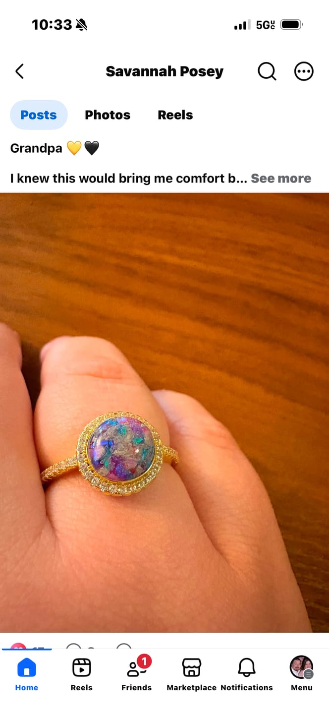 Customer photo review of Bedazzled Circle Opal Cremation Ring