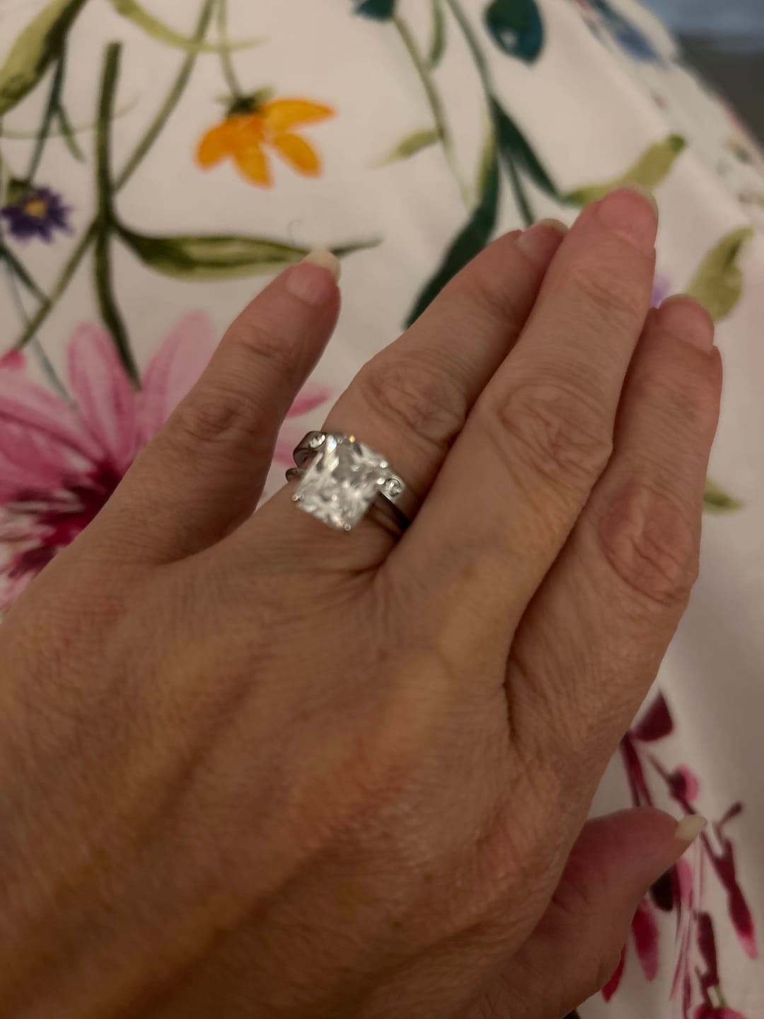 Customer photo review of Radiant Solitaire Diamond-Inspired Ring 3ct
