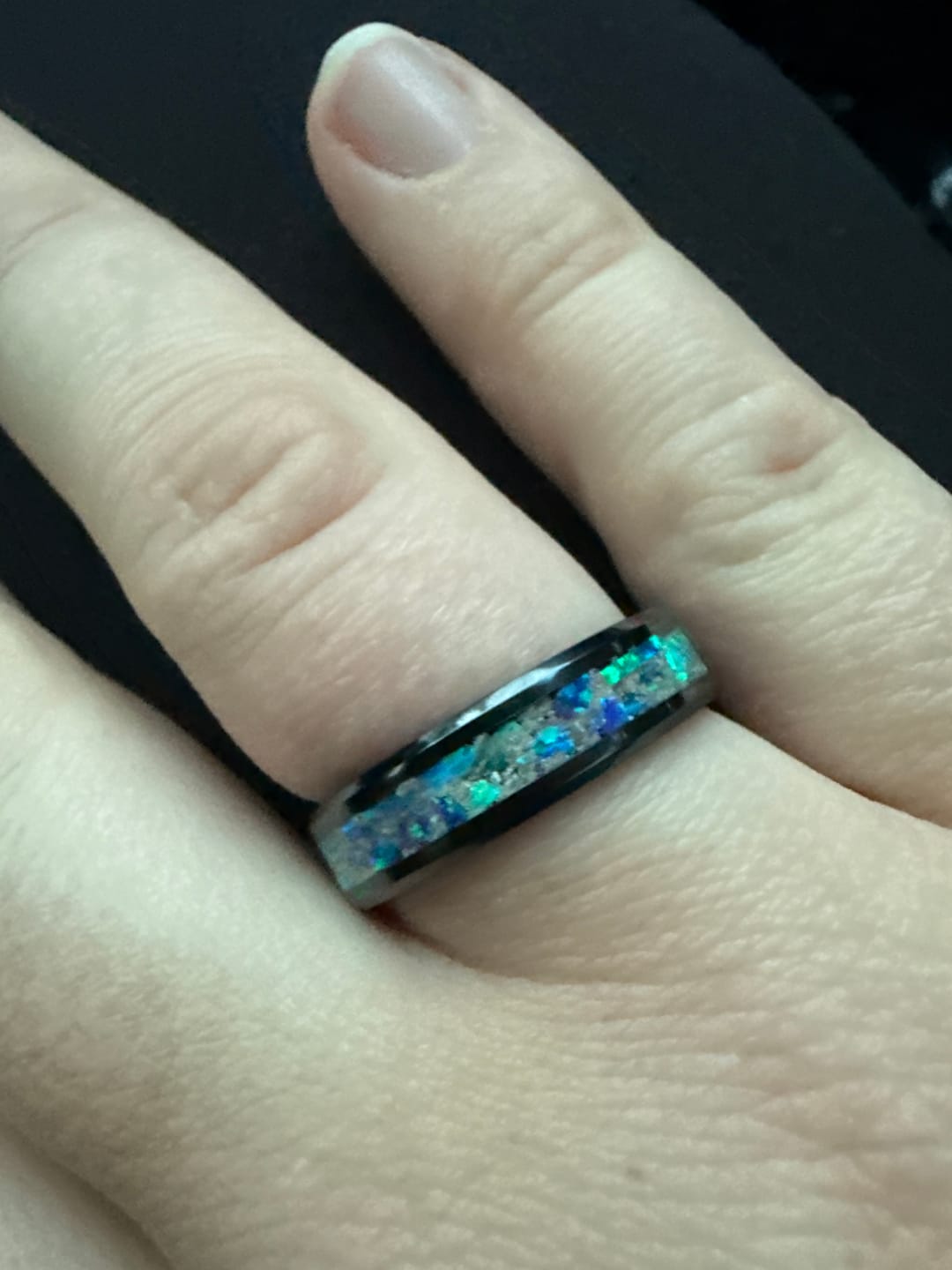 Customer photo review of Titanium Carbide Ring with Cremation Ashes