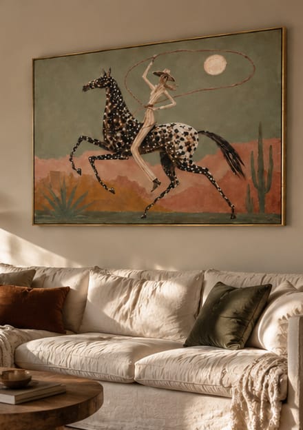 Customer photo review of Mesa Loop-Spotted Horse Cowgirl Painting
