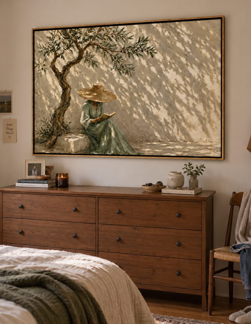 Customer photo review of Olive Shade-Reading Woman Painting