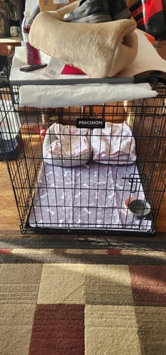 Jaula para perros con un tapete SniffPad en el piso