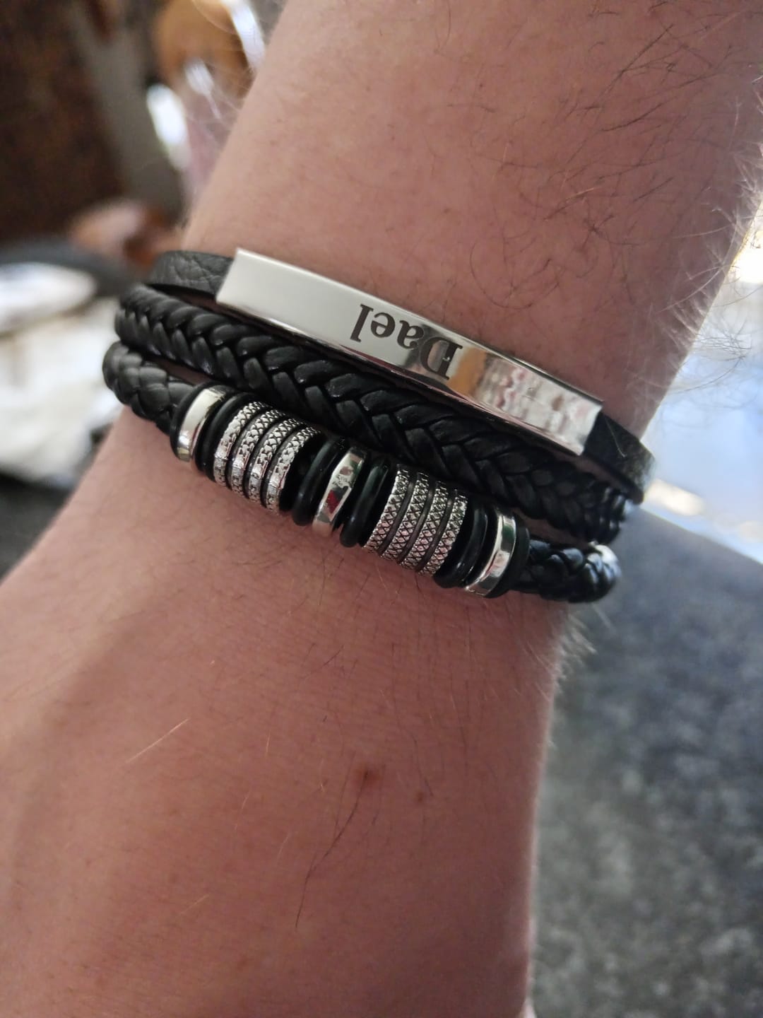 Customer photo review of From Mom To  Son — Personalized Name Leather Bracelet Gift Set