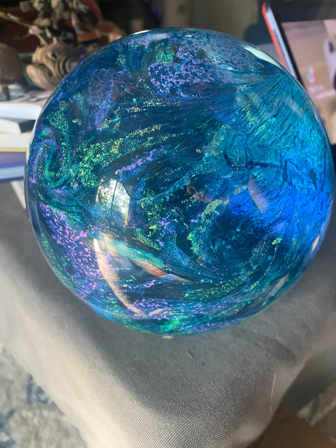 Customer photo review of Dichroic Explosion Orb with Cremation Ash