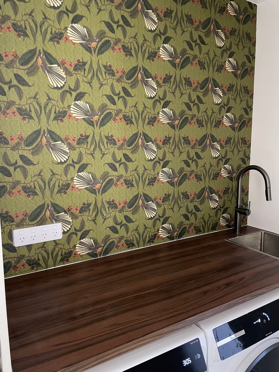 Customer photo review of Retro Fantail NZ Inspired Wallpaper - Green