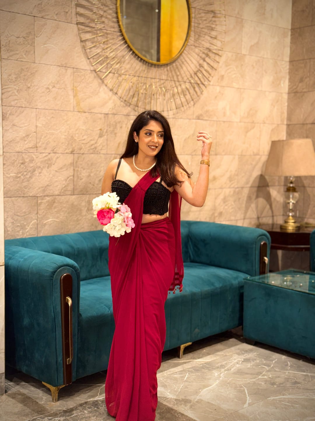 Customer photo review of Mastaani Ruby Drape Saree Set