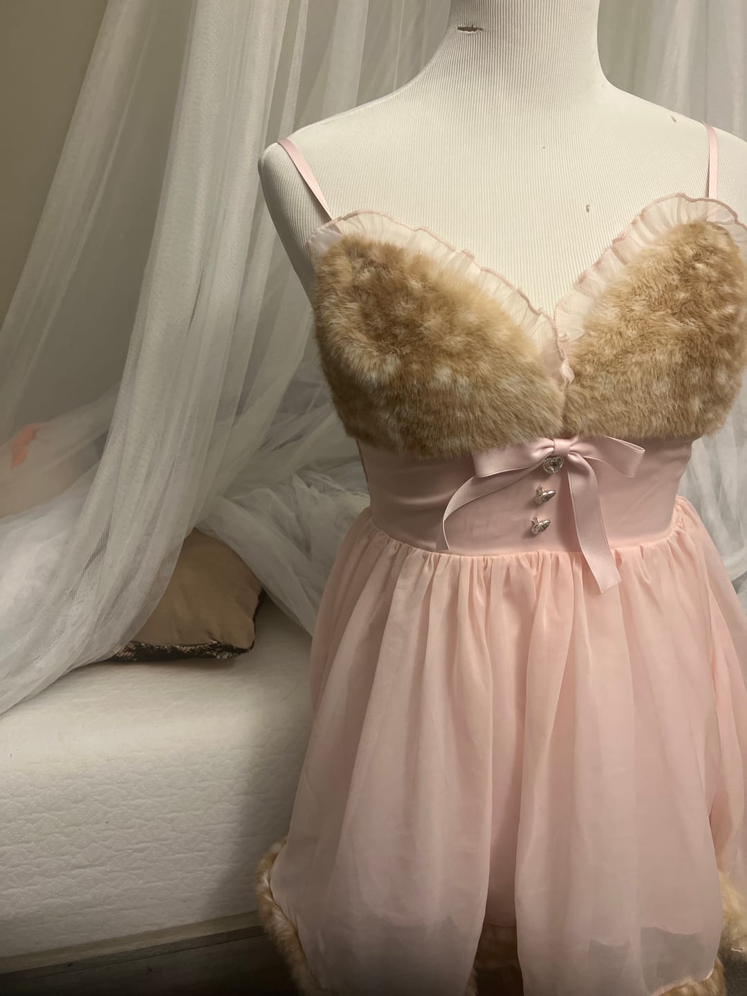 Customer photo review of Bambi Princess Fur Chiffon Babydoll Dress (Pink)