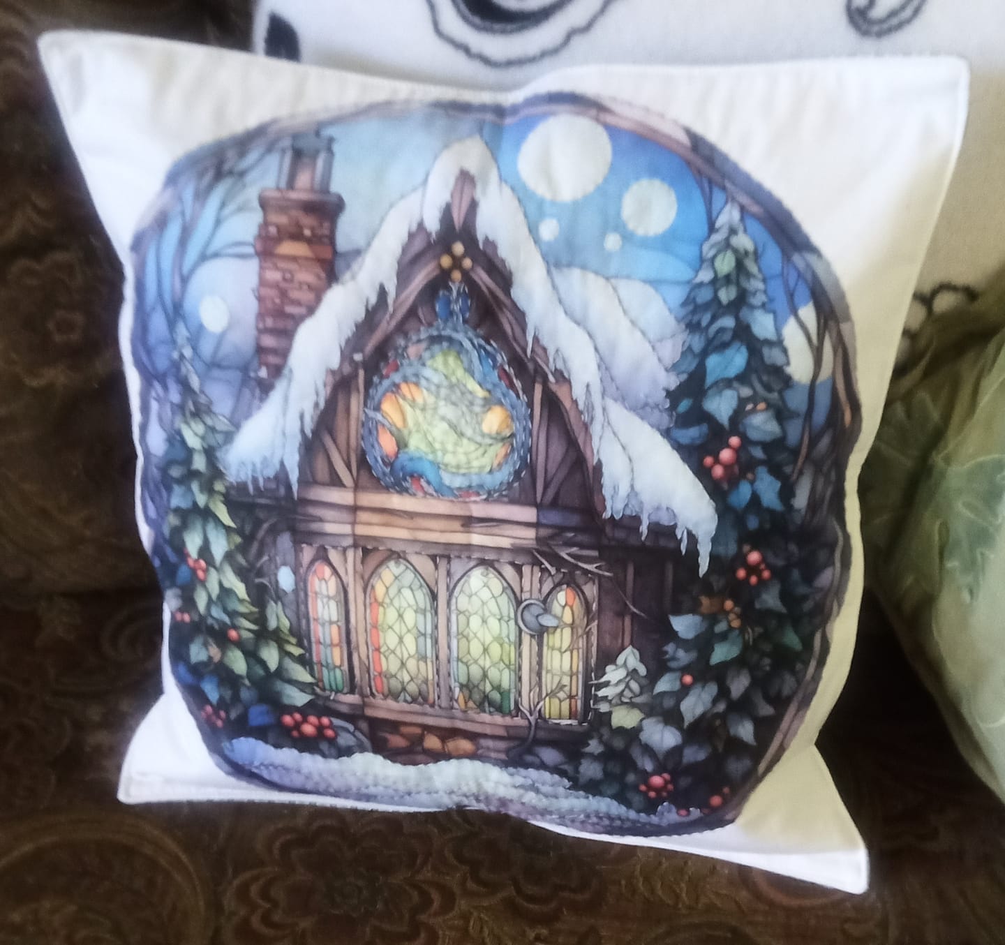 Customer photo review of Stained Glass Christmas Cottage #4 Fabric Panel