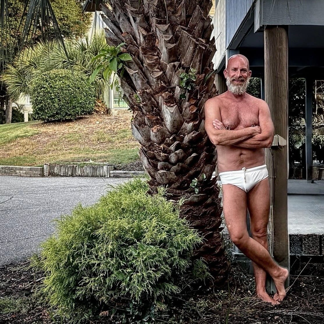 Customer photo review of Lobby's Premium Nautical Off-White Swim Briefs