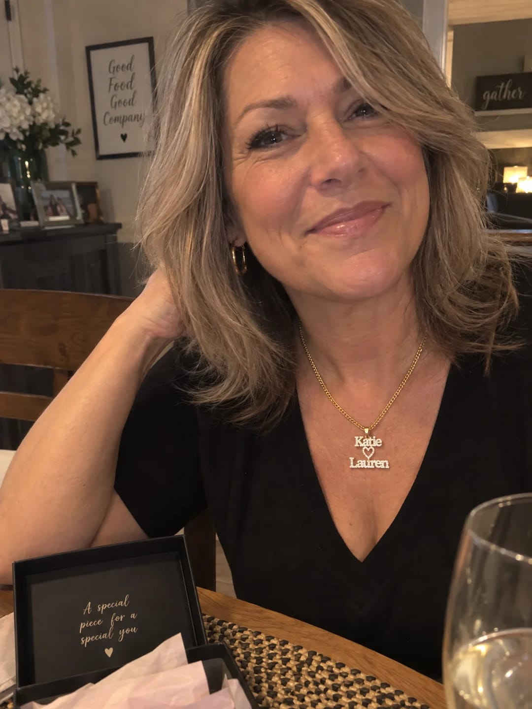 Customer photo review of Personalized Iced Two Name Heart Necklace
