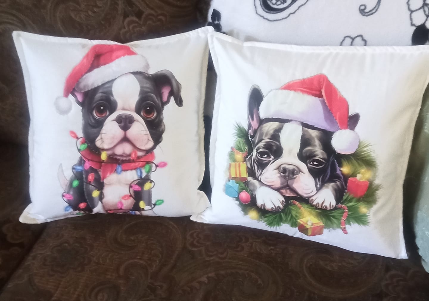 Customer photo review of Christmas Lights & Boston Terrier Fabric Panel