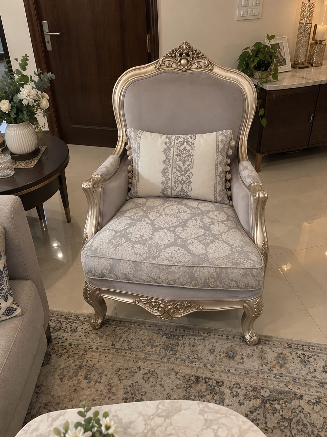 Customer photo review of Ouch Cart Upholstered Camel Back Accent Chair for Living Room