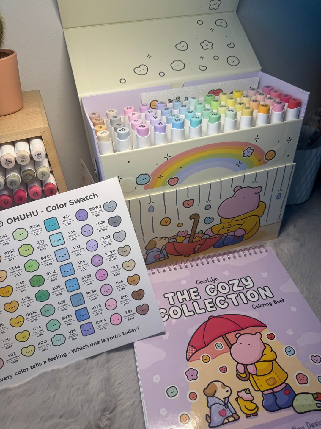 Customer photo review of Ohuhu x Coco Wyo Cozy Mood Coloring Kit, Honolulu B 48 Colors Alcohol Markers with Brush & Fine Dual Tips, Coloring Book with Mood Tracker Pages