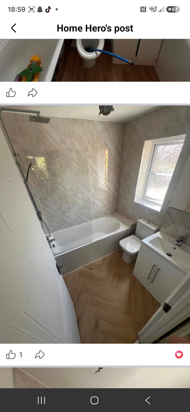Customer photo review of Premium Pergamon Marble Gloss Shower Wall Panel - 1M x 2.4M