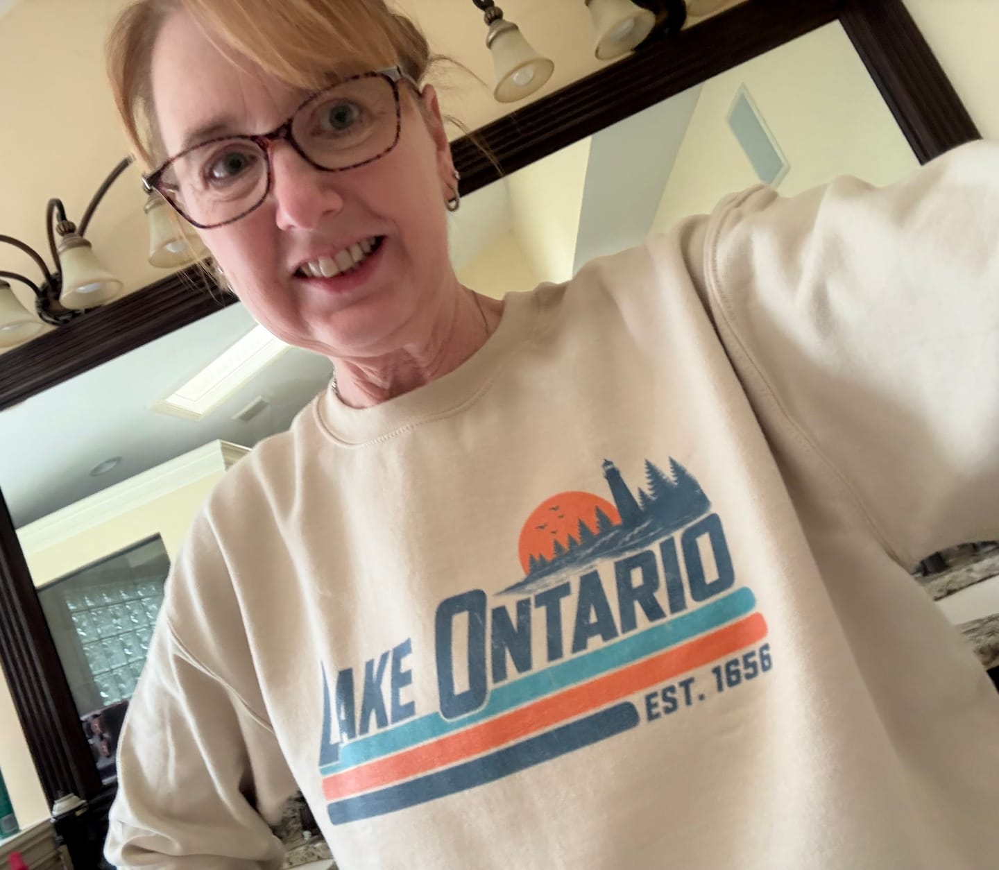 Customer photo review of Lake Ontario Retro Stripe Sweatshirt