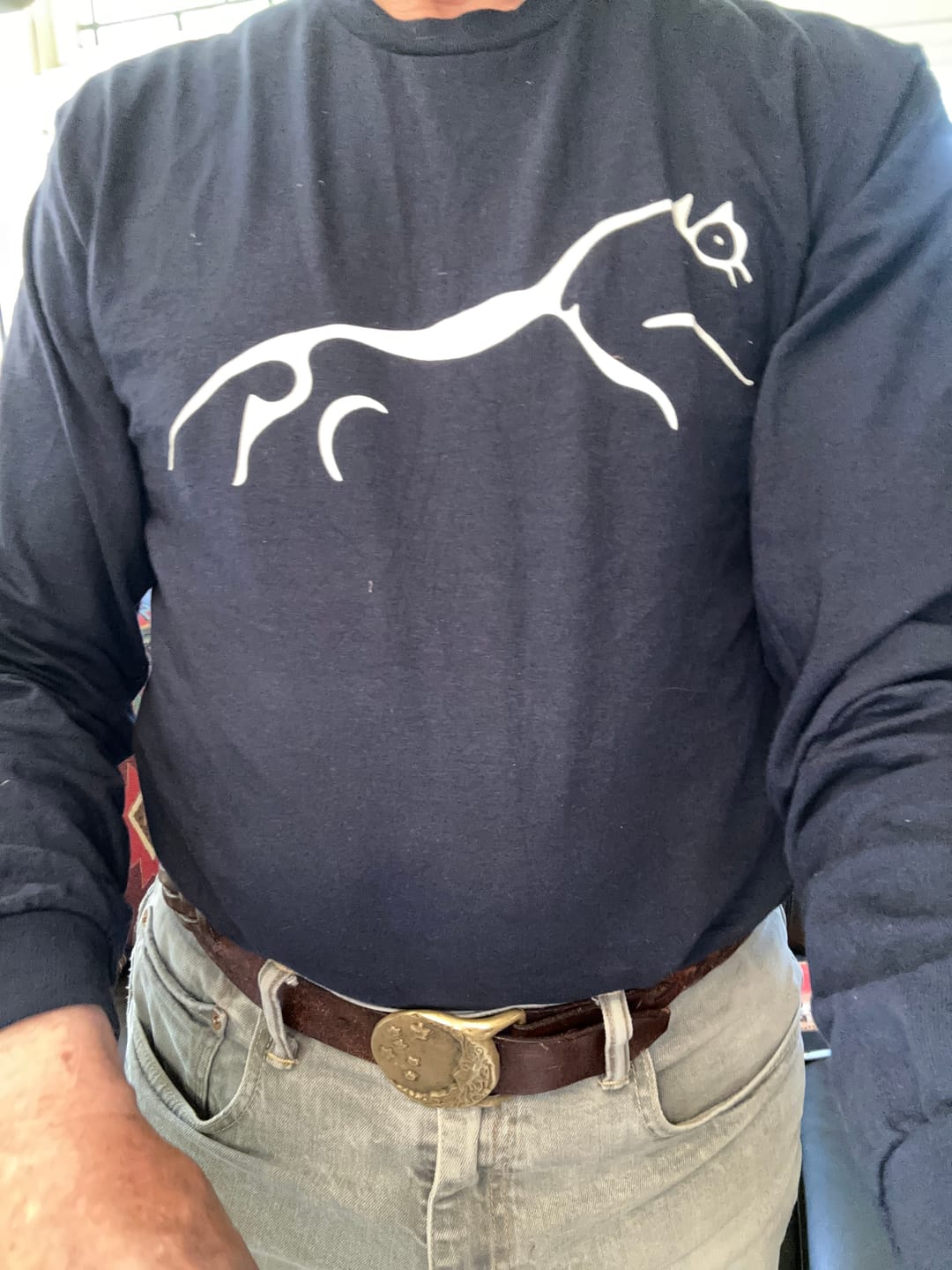 Customer photo review of White Horse of Uffington Ancient Geoglyph Long Sleeve Tee