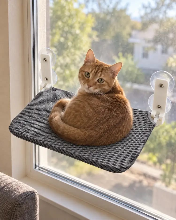 Customer photo review of Secure & Stylish Cat Window Perch Hammock