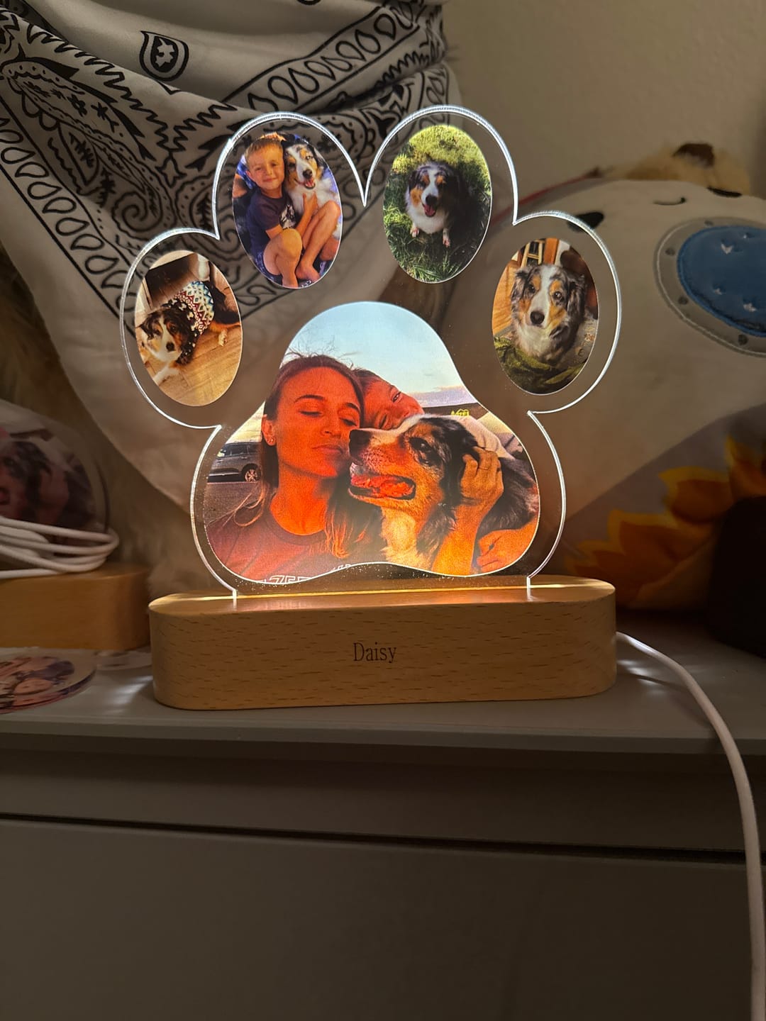 Customer photo review of Custom Pet Led Night Light with Photo Personalized Dog Paw Print Gift for Pet Lover