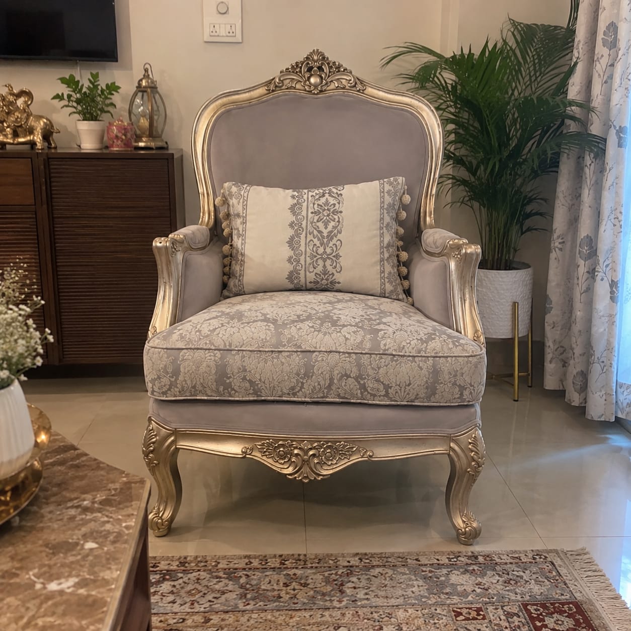Customer photo review of Ouch Cart Upholstered Camel Back Accent Chair for Living Room