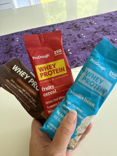 Customer photo review of Whey Protein Powder - Single Serving Sample Stick Packs