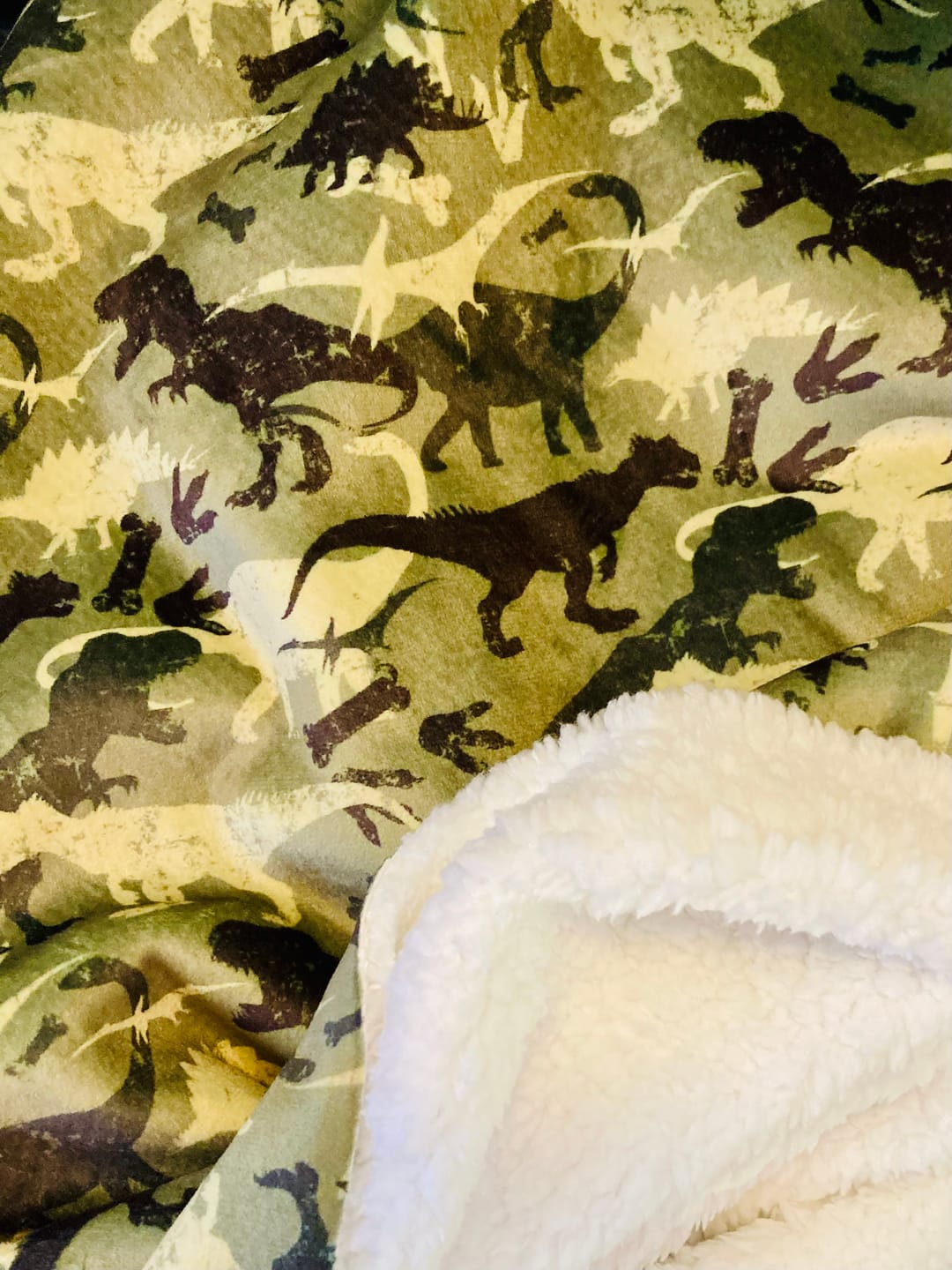 Customer photo review of Dino Adventure Sherpa Fur Backed Fleece Fabric