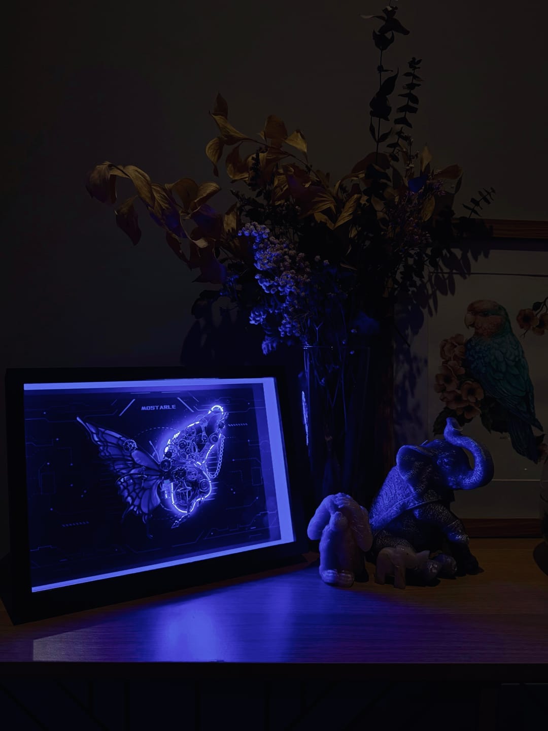 Customer photo review of Cyber Butterfly Wall Art – Fluttering Light LED Frame