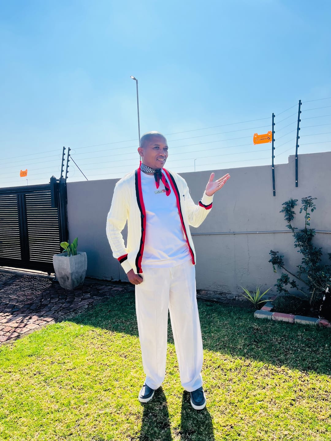 Customer photo review of Garment 03: Cream, Red and Blue Tennis Cardigan