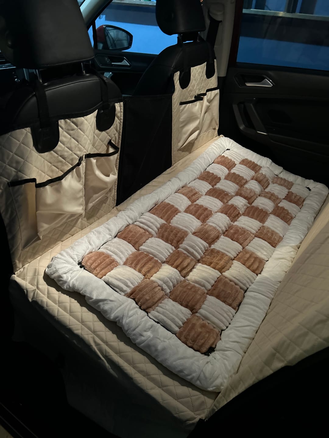 Customer photo review of Plush Backseat Dog Bed (Made For The Hard Bottom Car Seat Cover)
